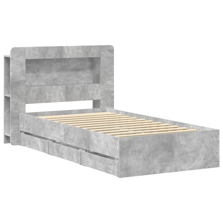 Bedframe met opslag Betongrijs 90 x 190 cm Bewerkt hout