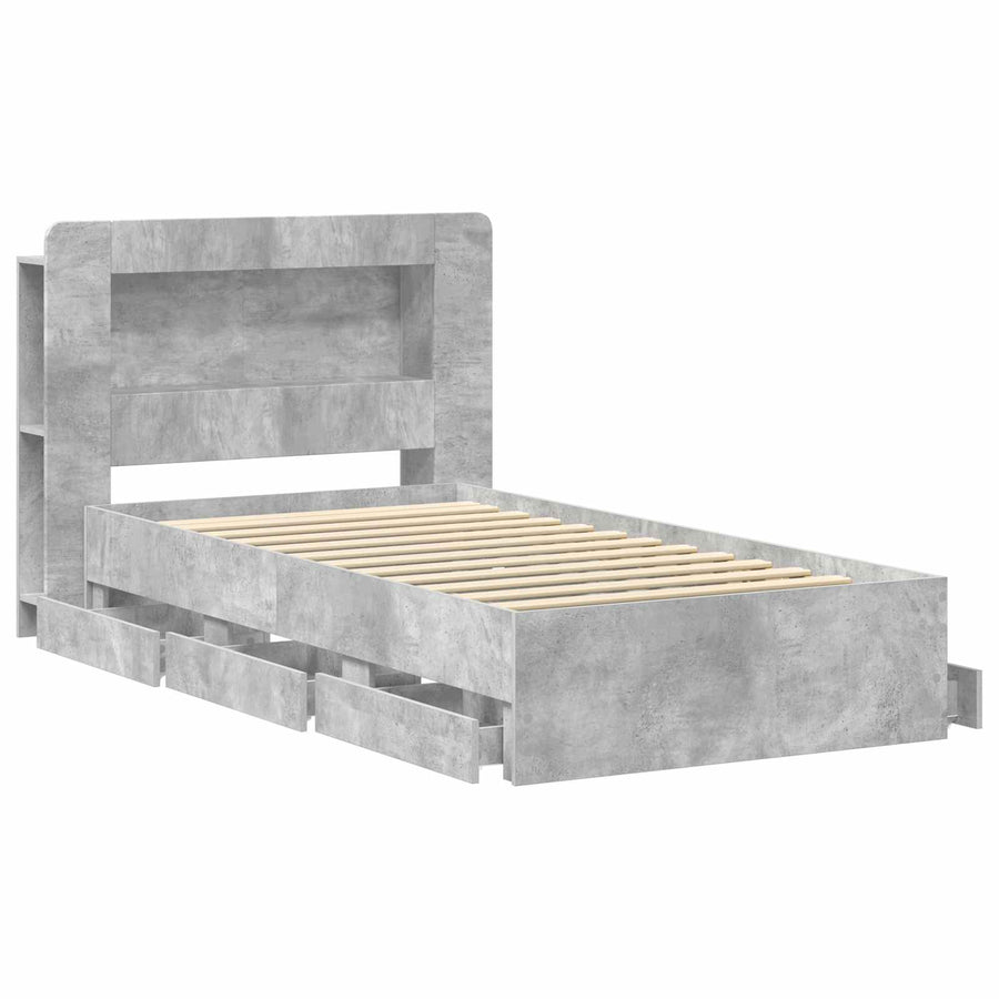 Bedframe met opslag Betongrijs 90 x 190 cm Bewerkt hout
