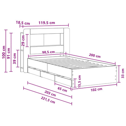 Bedframe met opslag Grijs Sonoma 100 x 200 cm Bewerkt hout