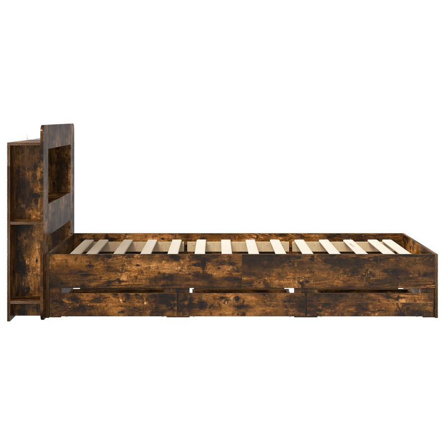 Bedframe met opslag Gerookt eiken 100 x 200 cm Bewerkt hout