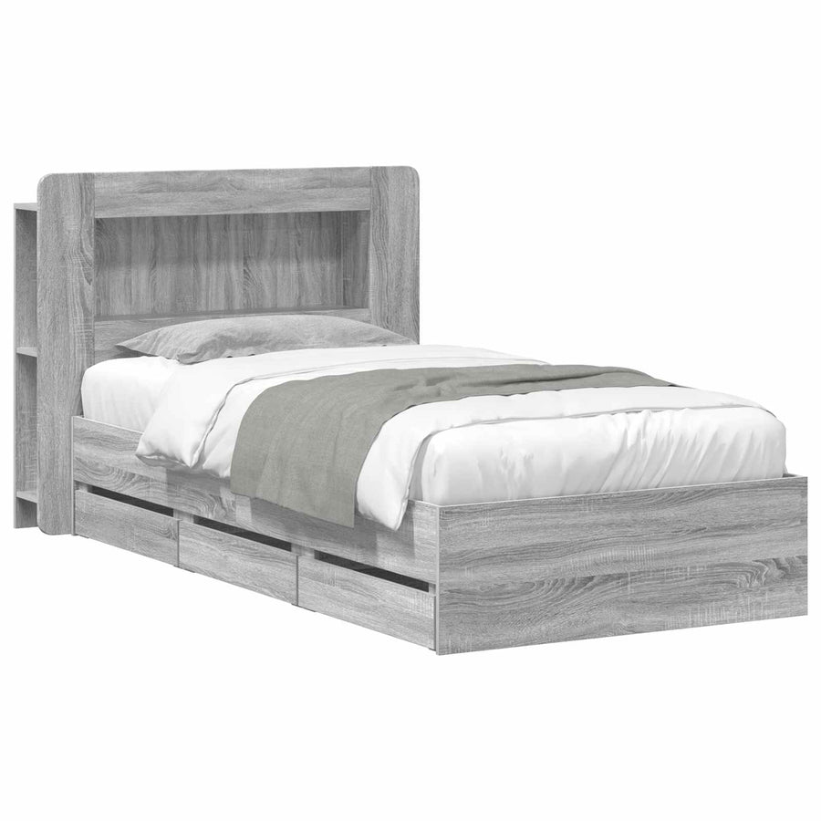 Bedframe met opslag Grijs Sonoma 90 x 200 cm Bewerkt hout