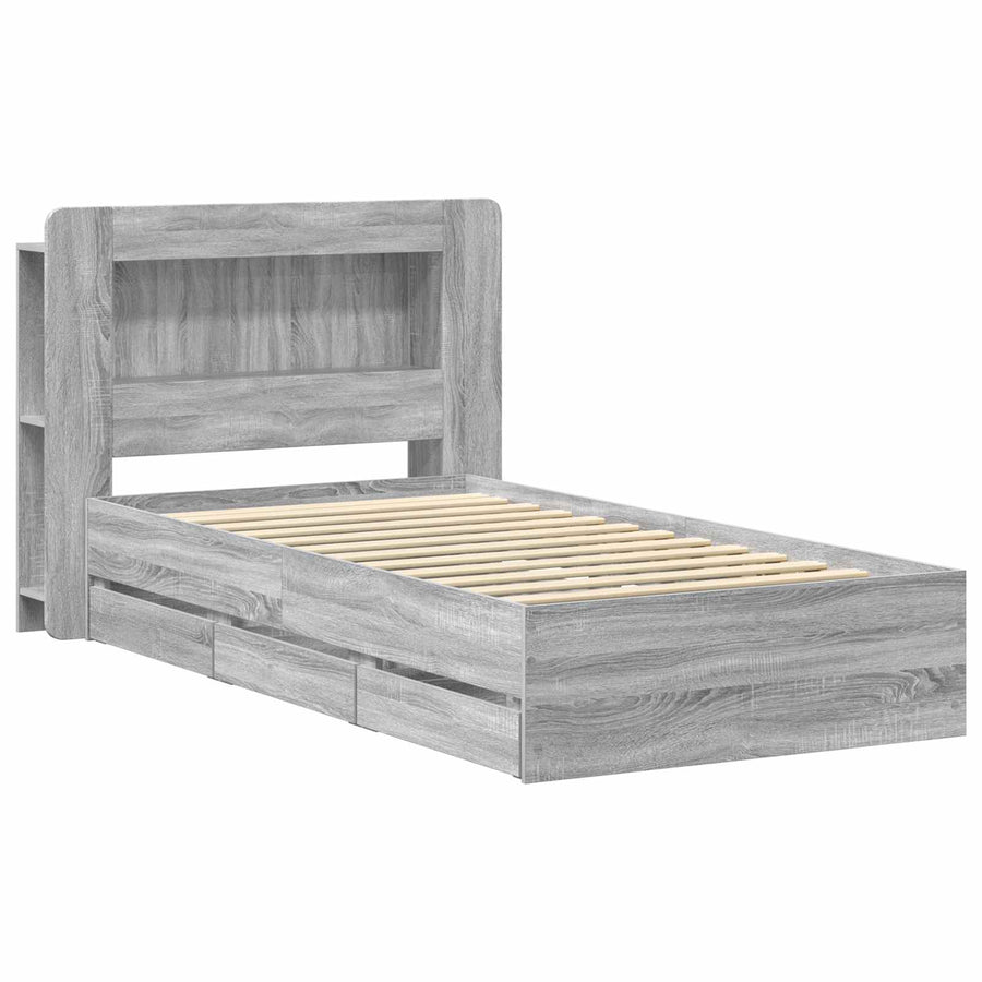 Bedframe met opslag Grijs Sonoma 90 x 200 cm Bewerkt hout