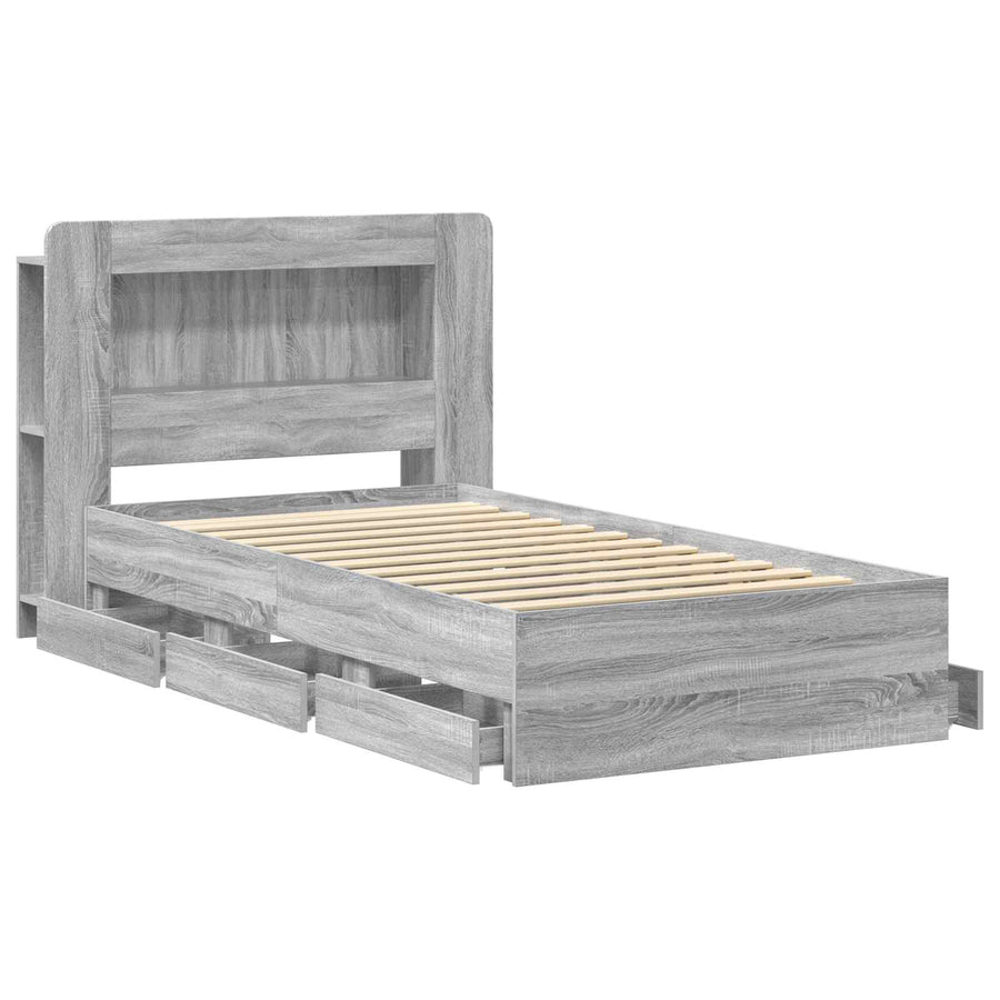 Bedframe met opslag Grijs Sonoma 90 x 200 cm Bewerkt hout