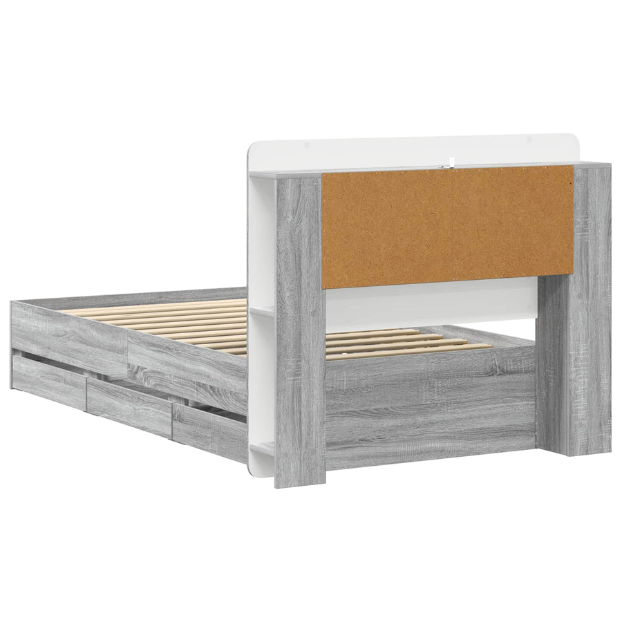Bedframe met opslag Grijs Sonoma 90 x 200 cm Bewerkt hout