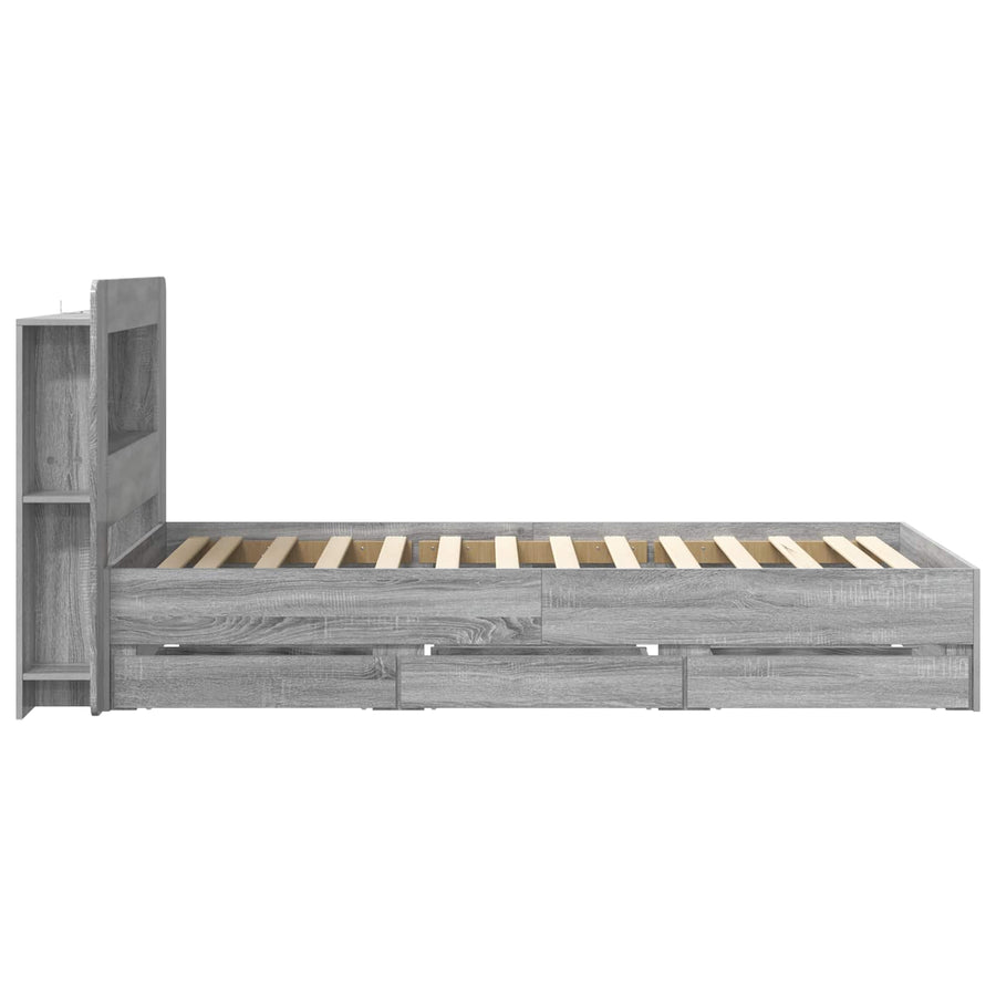 Bedframe met opslag Grijs Sonoma 90 x 200 cm Bewerkt hout