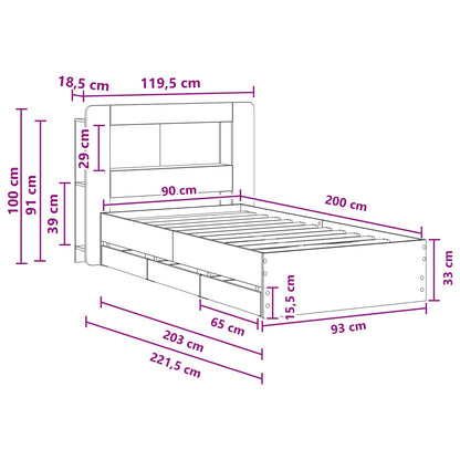 Bedframe met opslag Grijs Sonoma 90 x 200 cm Bewerkt hout