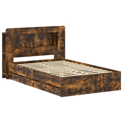 Bedframe met opslag Gerookt eiken 120 x 190 cm Bewerkt hout