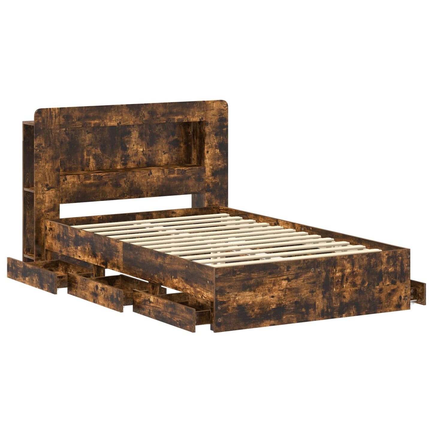 Bedframe met opslag Gerookt eiken 120 x 190 cm Bewerkt hout