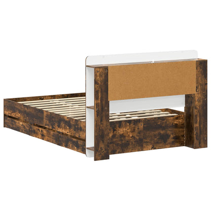 Bedframe met opslag Gerookt eiken 120 x 190 cm Bewerkt hout