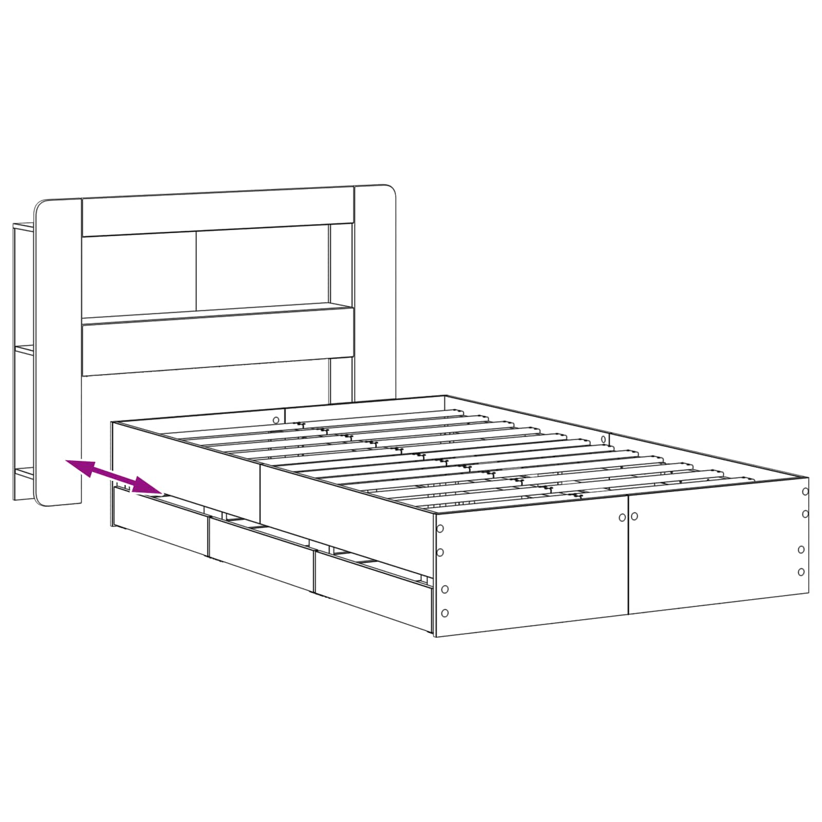 Bedframe met opslag Gerookt eiken 120 x 190 cm Bewerkt hout