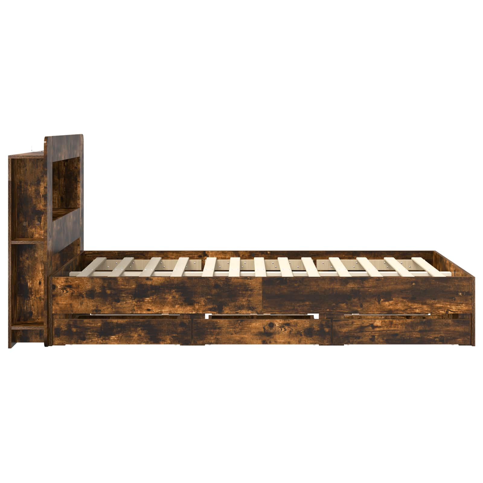 Bedframe met opslag Gerookt eiken 120 x 190 cm Bewerkt hout
