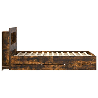 Bedframe met opslag Gerookt eiken 120 x 190 cm Bewerkt hout