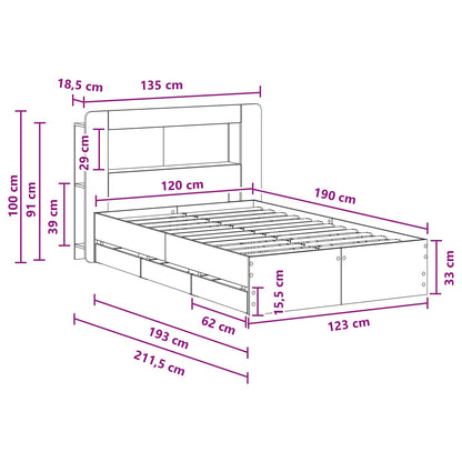 Bedframe met opslag Gerookt eiken 120 x 190 cm Bewerkt hout