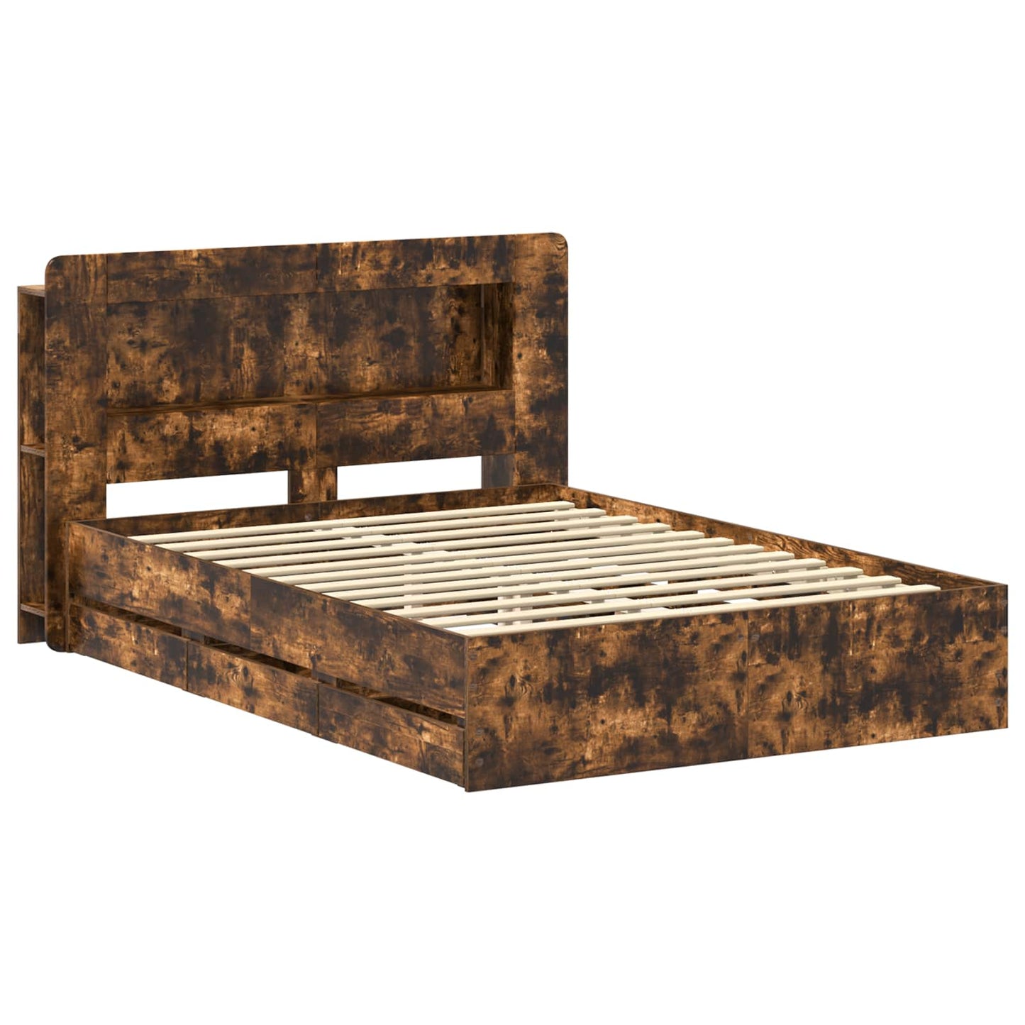 Bedframe met opslag Gerookt eiken 135 x 190 cm Bewerkt hout
