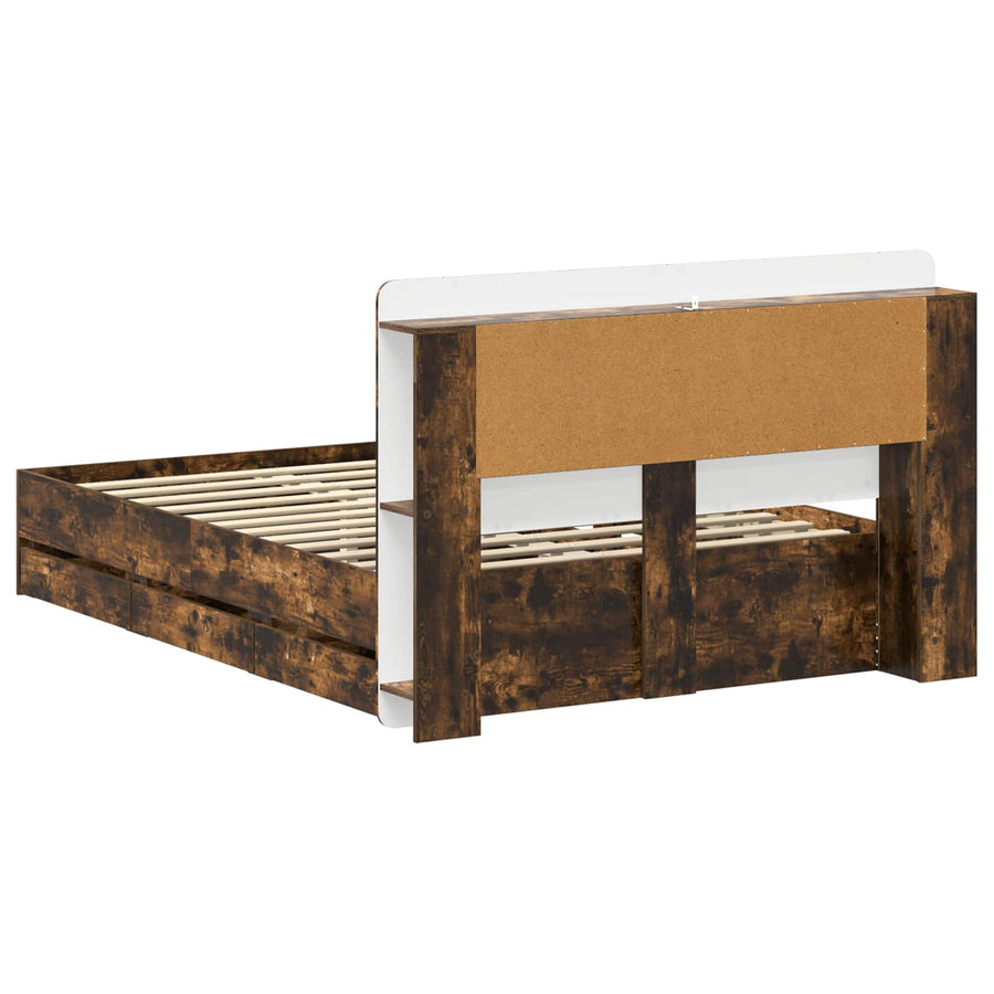 Bedframe met opslag Gerookt eiken 135 x 190 cm Bewerkt hout