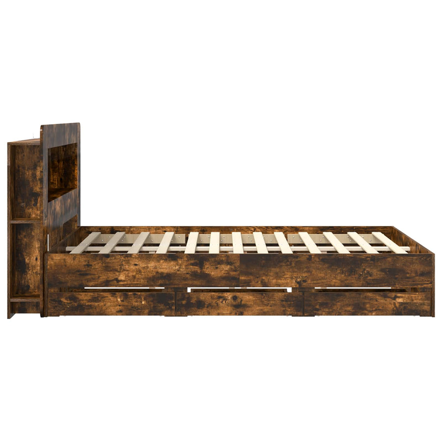 Bedframe met opslag Gerookt eiken 135 x 190 cm Bewerkt hout