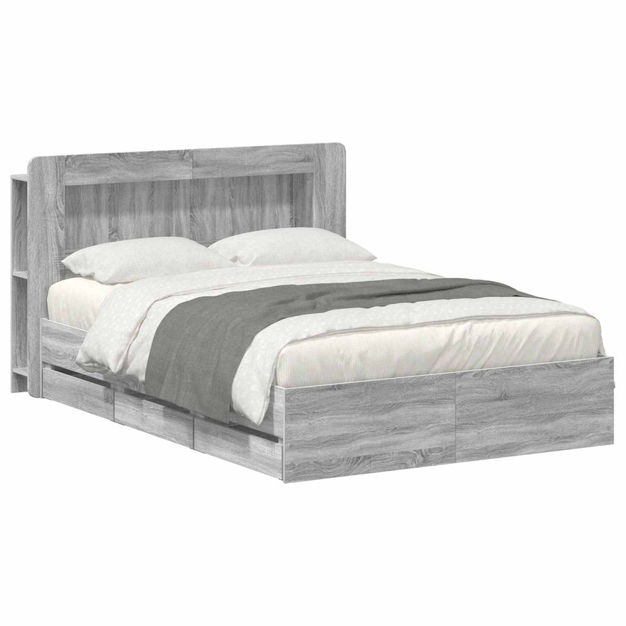 Bedframe met opslag Grijs Sonoma 140 x 200 cm Bewerkt hout