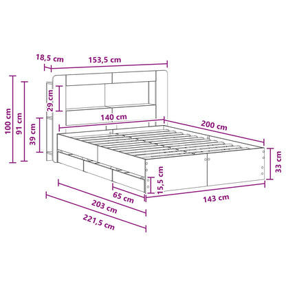 Bedframe met opslag Grijs Sonoma 140 x 200 cm Bewerkt hout