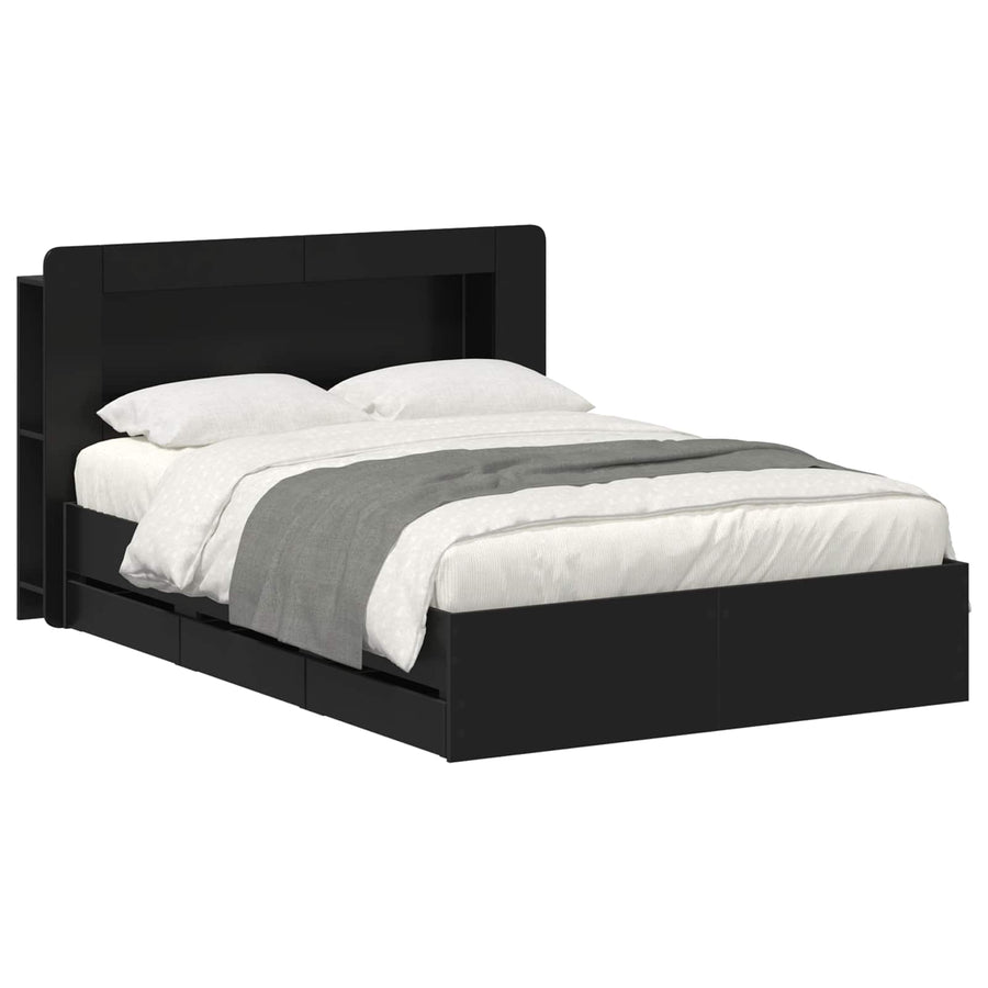 Bedframe met opslag Zwart 150 x 200 cm Bewerkt hout
