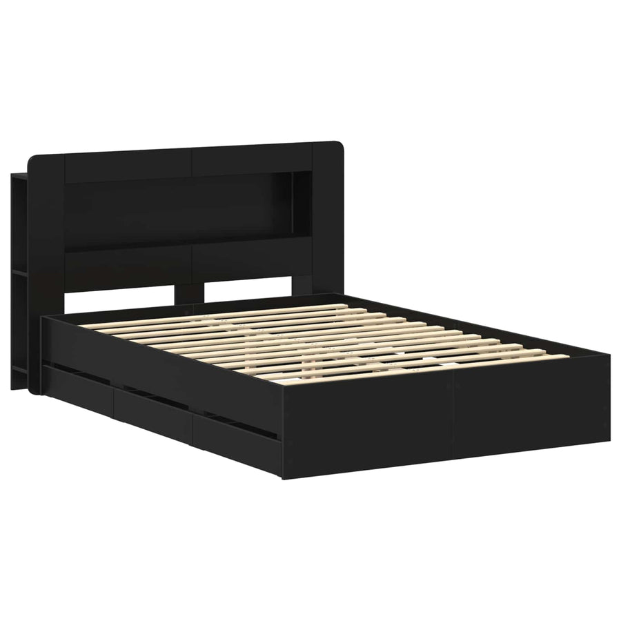 Bedframe met opslag Zwart 150 x 200 cm Bewerkt hout
