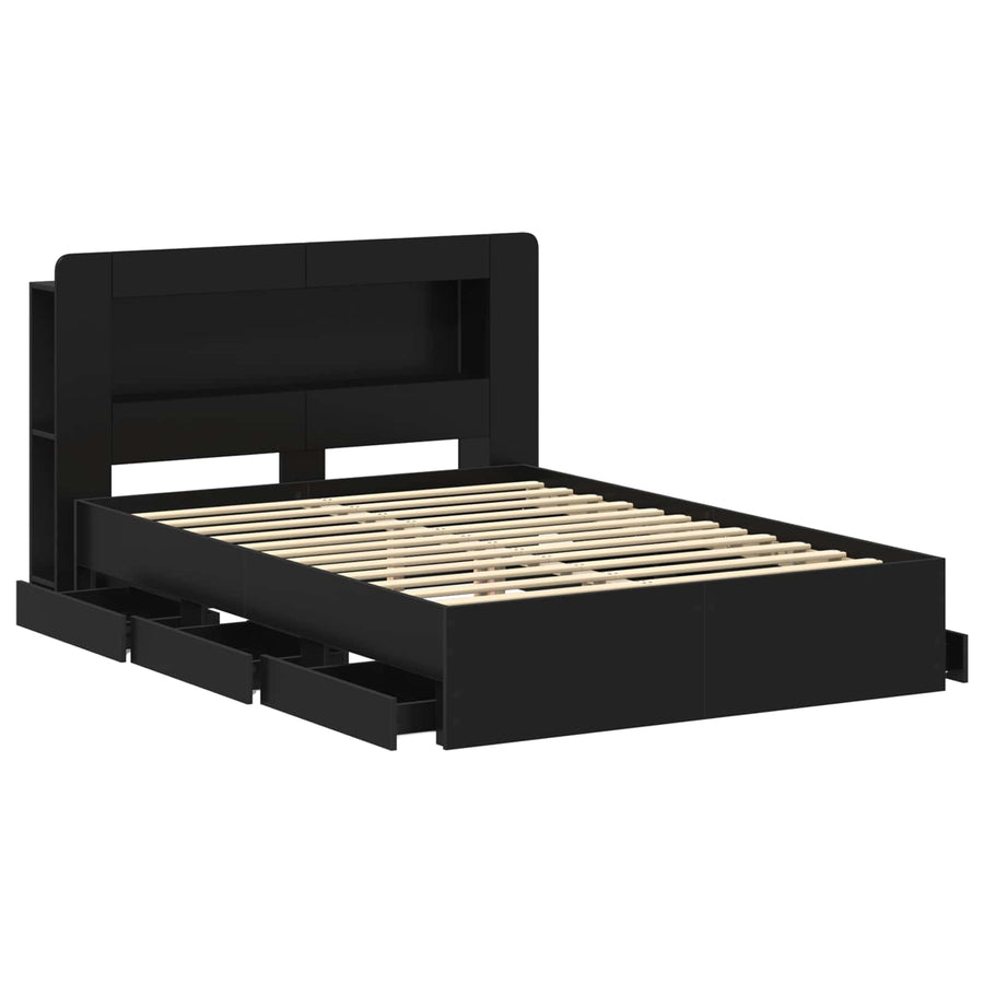 Bedframe met opslag Zwart 150 x 200 cm Bewerkt hout