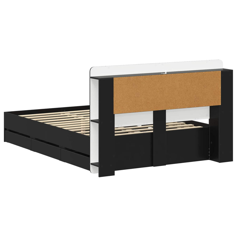 Bedframe met opslag Zwart 150 x 200 cm Bewerkt hout