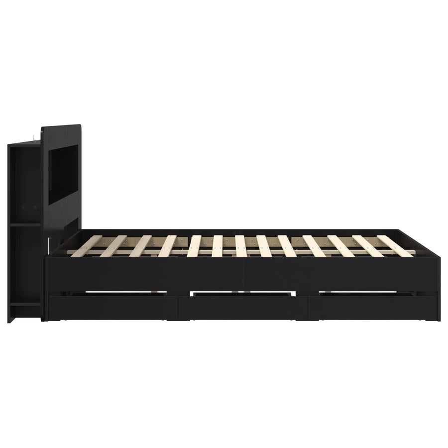 Bedframe met opslag Zwart 150 x 200 cm Bewerkt hout