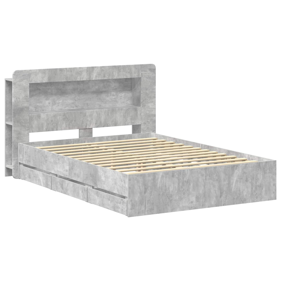 Bedframe met opslag Betongrijs 150 x 200 cm Bewerkt hout