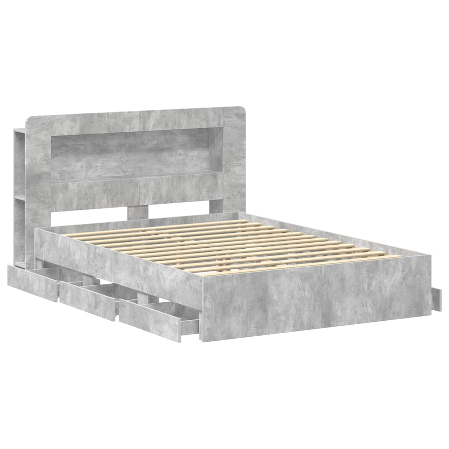Bedframe met opslag Betongrijs 150 x 200 cm Bewerkt hout