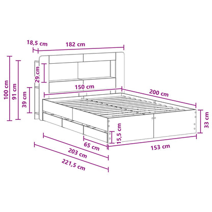 Bedframe met opslag Betongrijs 150 x 200 cm Bewerkt hout