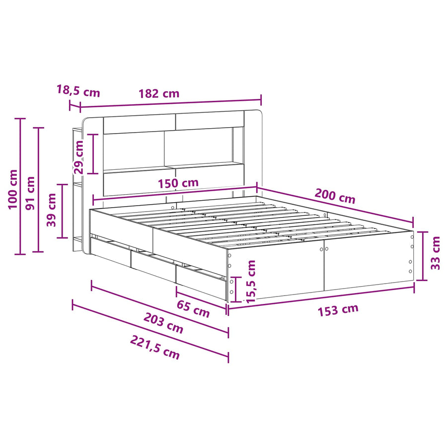 Bedframe met opslag Betongrijs 150 x 200 cm Bewerkt hout