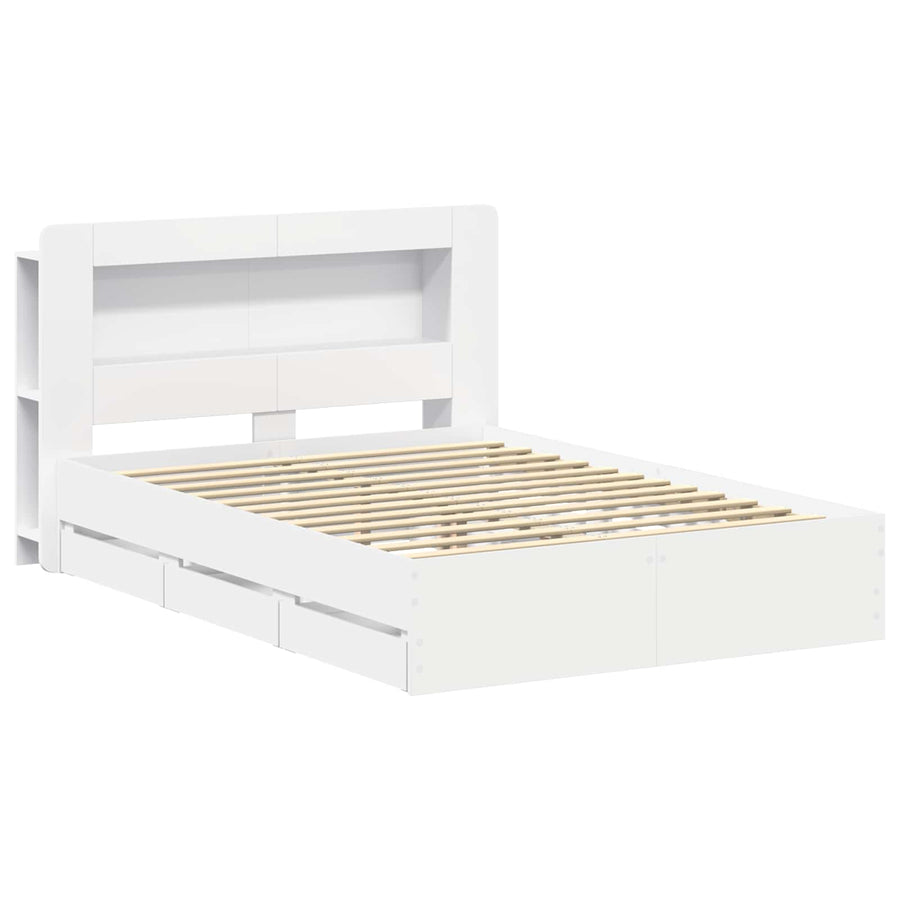 Bedframe met opslag Wit 150 x 200 cm Bewerkt hout