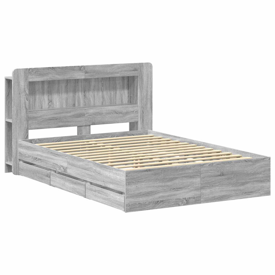Bedframe met opslag Grijs Sonoma 160 x 200 cm Bewerkt hout