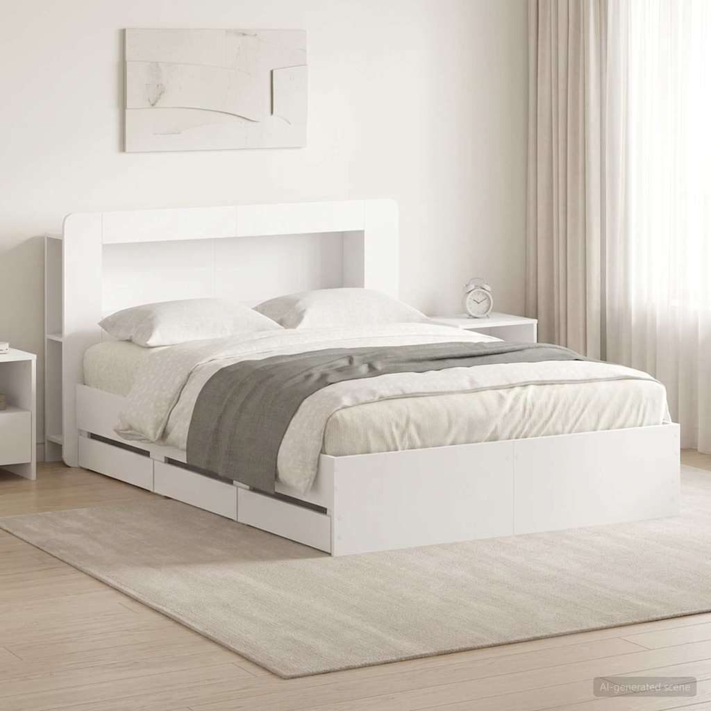 Bedframe met opslag Wit 160 x 200 cm Bewerkt hout