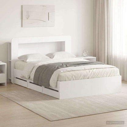 Bedframe met opslag Wit 160 x 200 cm Bewerkt hout