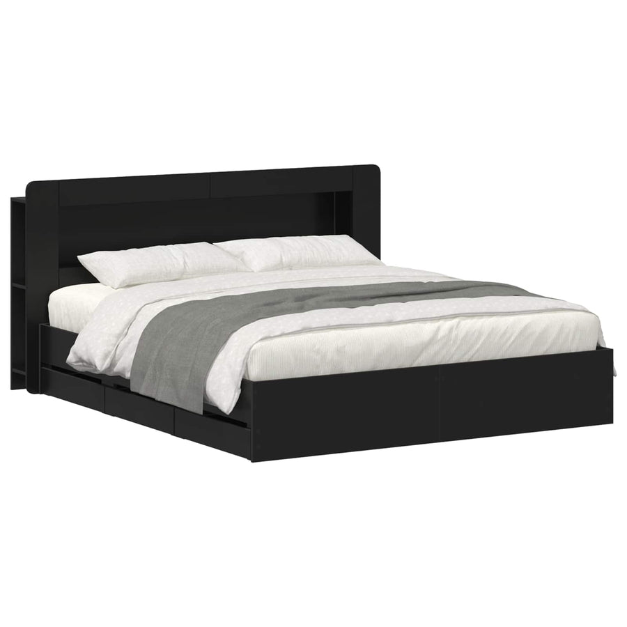 Bedframe met opslag Zwart 180 x 200 cm Bewerkt hout