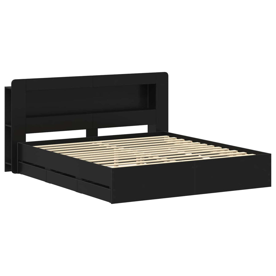 Bedframe met opslag Zwart 180 x 200 cm Bewerkt hout
