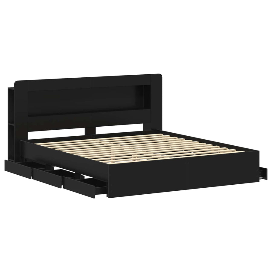 Bedframe met opslag Zwart 180 x 200 cm Bewerkt hout
