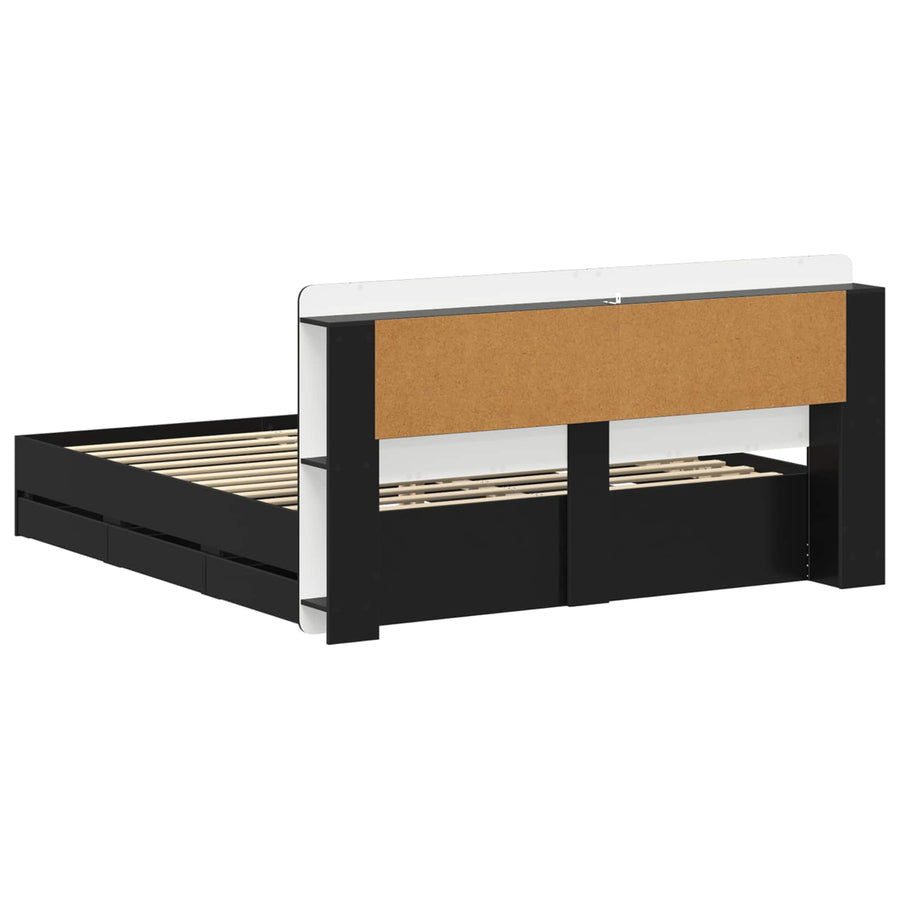 Bedframe met opslag Zwart 180 x 200 cm Bewerkt hout