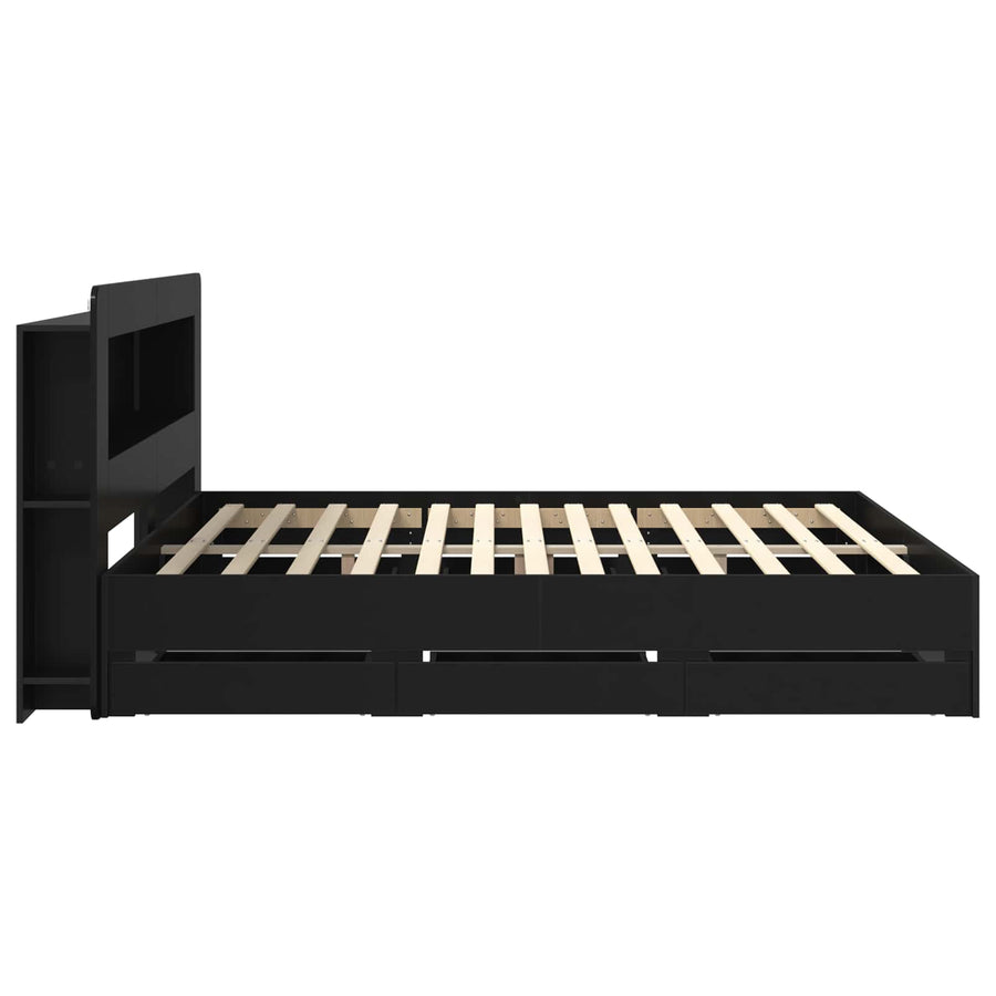 Bedframe met opslag Zwart 180 x 200 cm Bewerkt hout