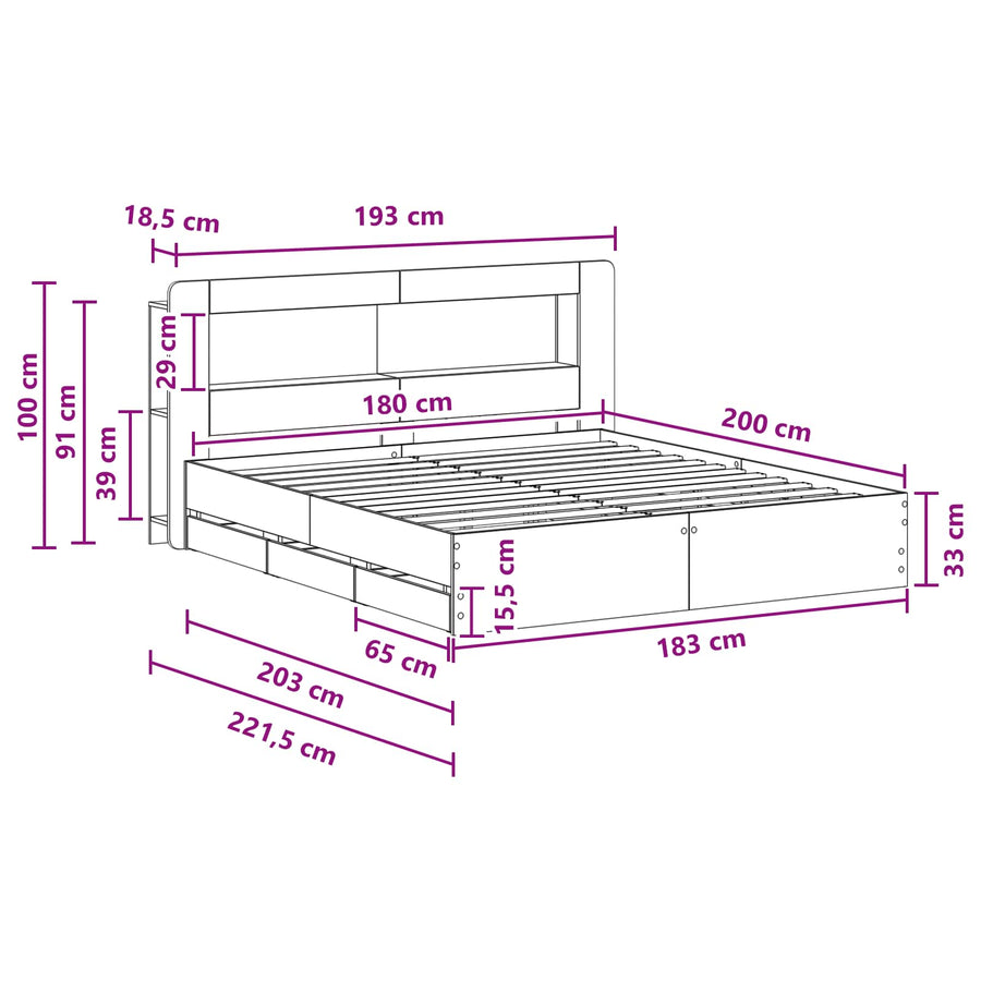 Bedframe met opslag Grijs Sonoma 180 x 200 cm Bewerkt hout