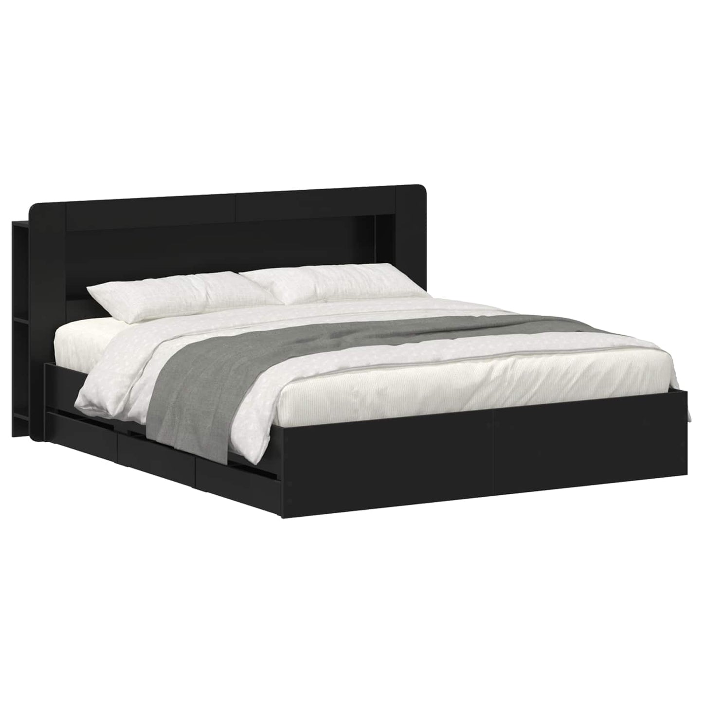 Bedframe met opslag Zwart 200 x 200 cm Bewerkt hout