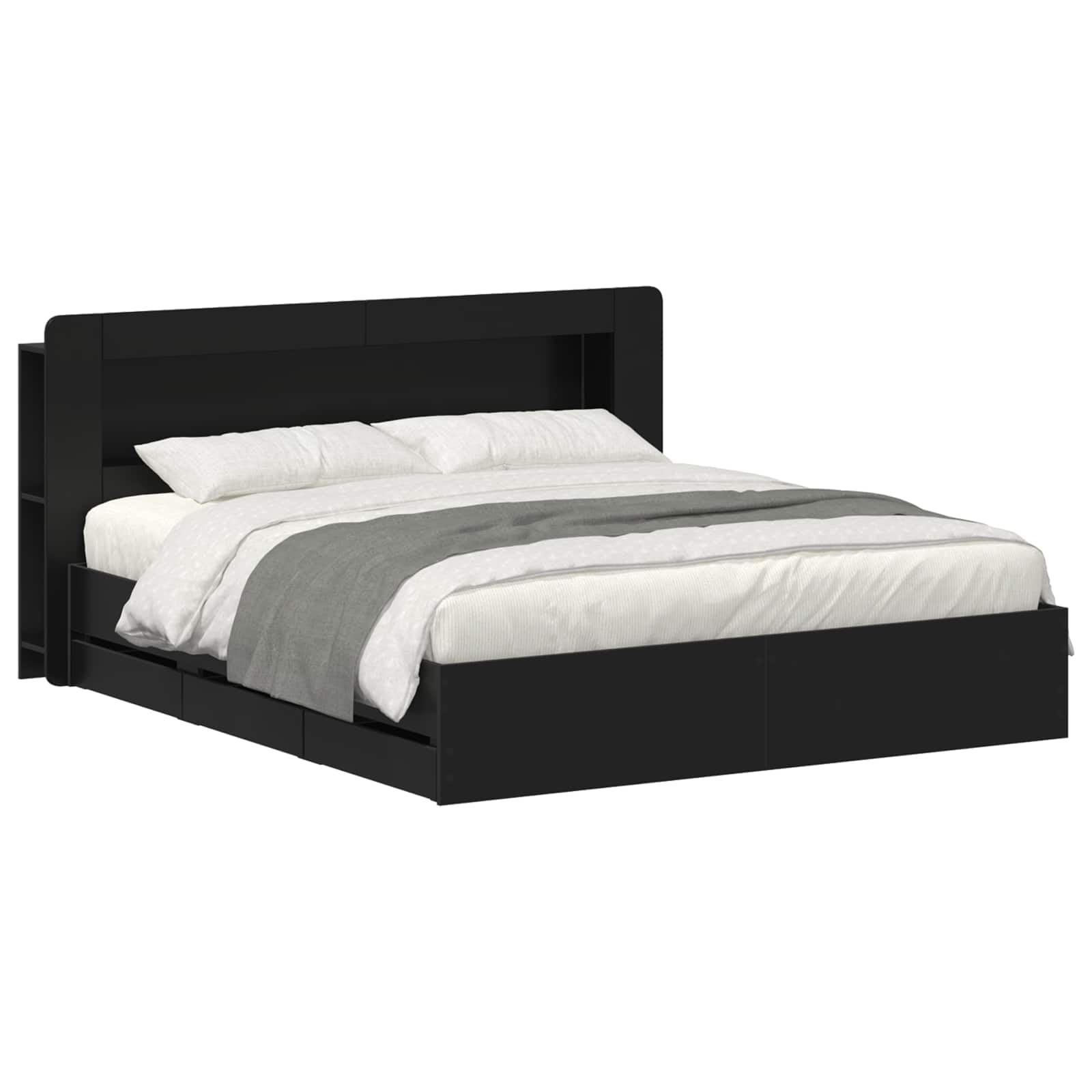 Bedframe met opslag Zwart 200 x 200 cm Bewerkt hout