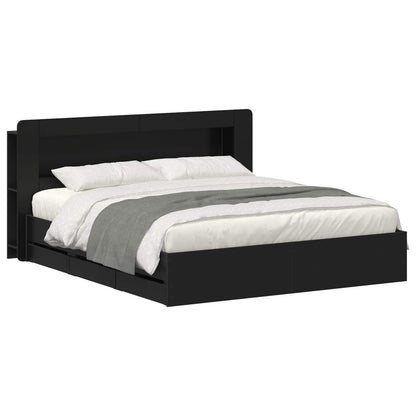Bedframe met opslag Zwart 200 x 200 cm Bewerkt hout
