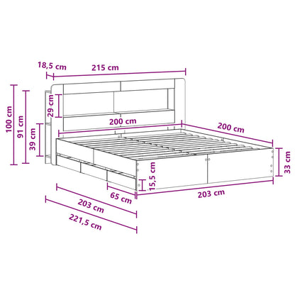 Bedframe met opslag Zwart 200 x 200 cm Bewerkt hout