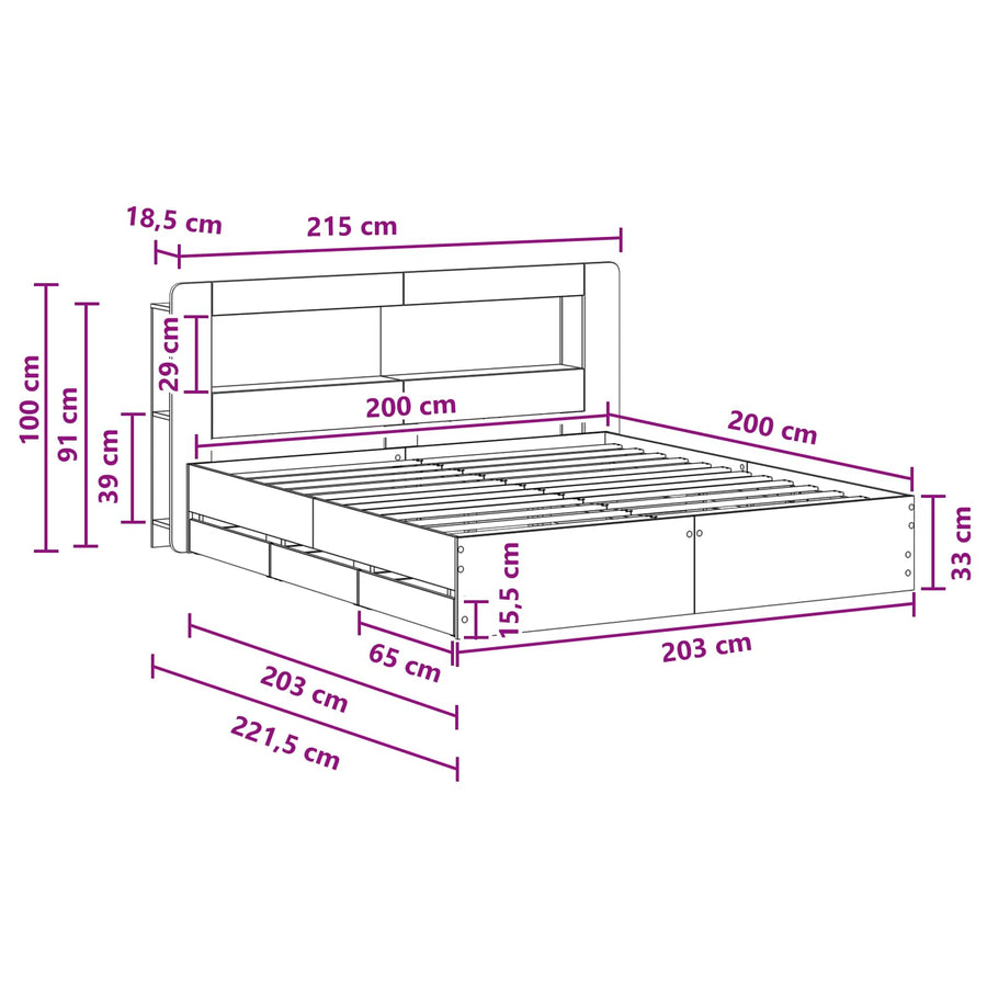 Bedframe met opslag Grijs Sonoma 200 x 200 cm Bewerkt hout