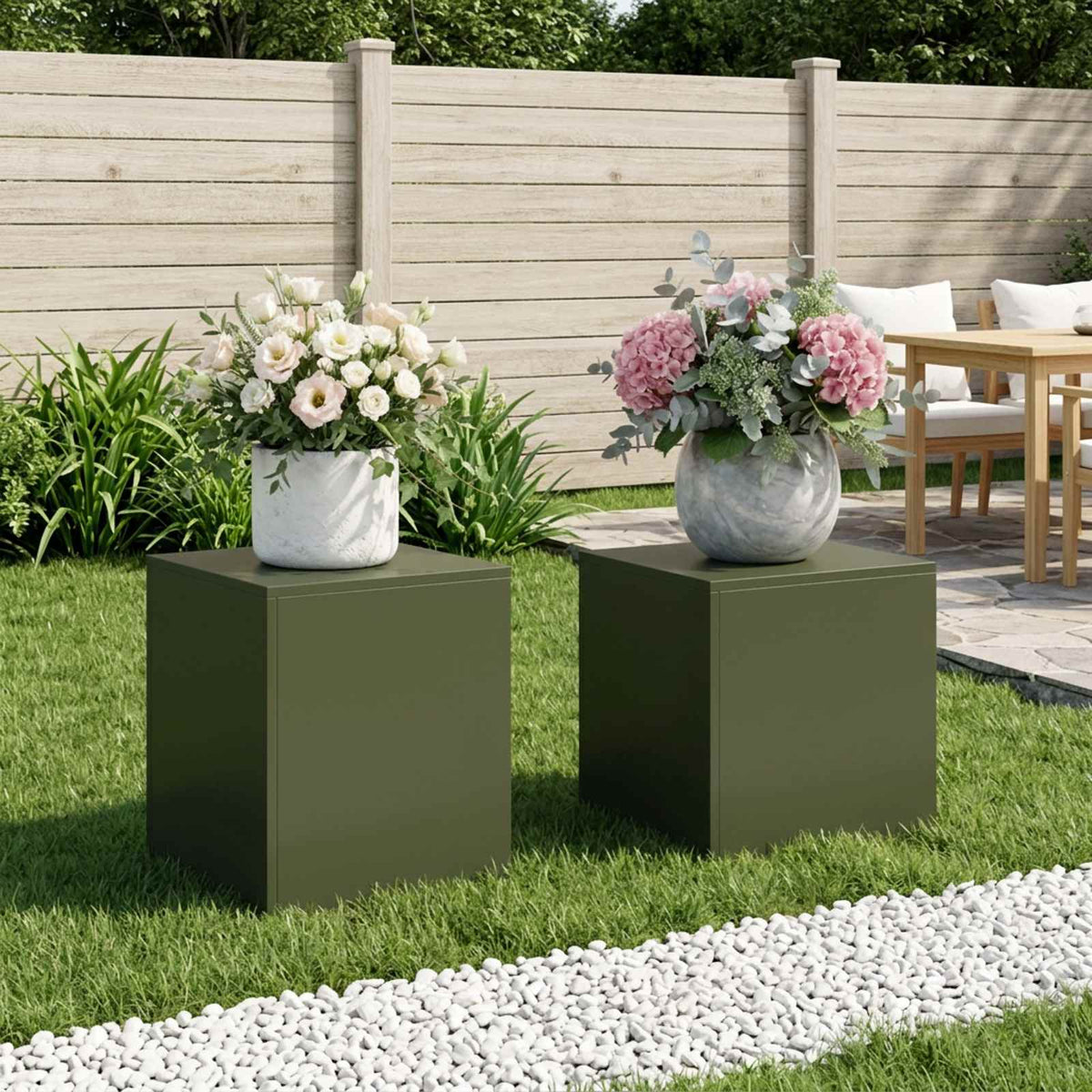Plantenstandaard 2 pcs Olijfgroen 40 x 40 x 40 cm Staal