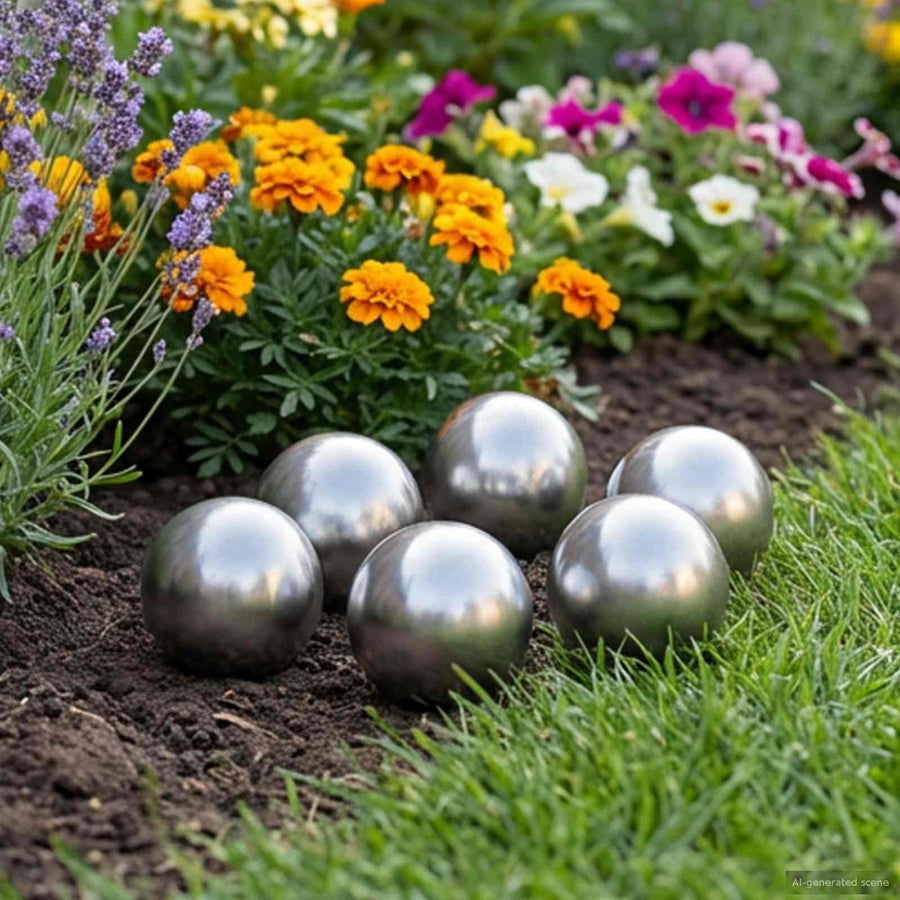 Geborstelde Bal 6 st Ø 7,5 cm zilver RVS 201