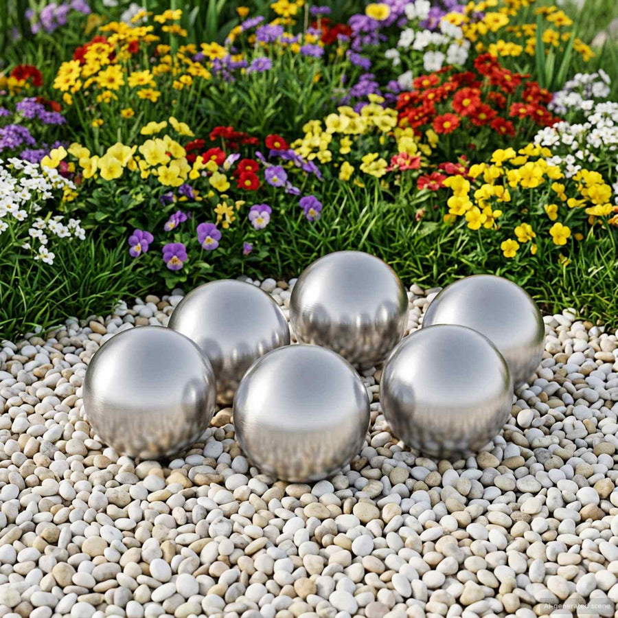 Geborstelde Bal 6 st Ø 7,5 cm zilver RVS 201