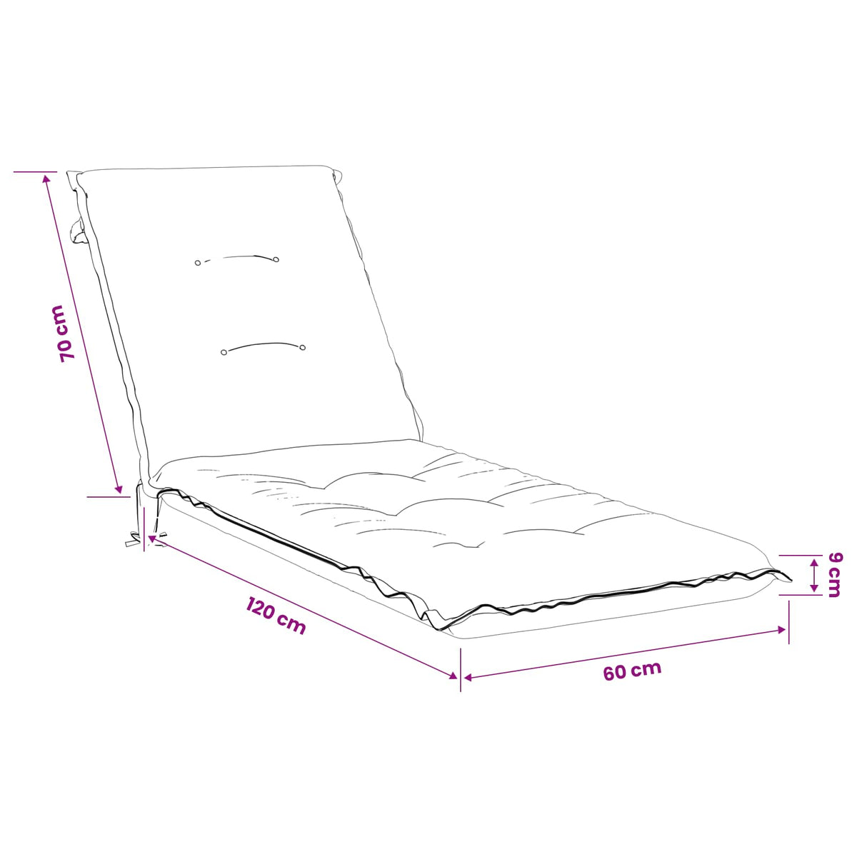 Ligstoel Kussen GEMERT 100% Polyester Beige 190 x 60 x 9 cm